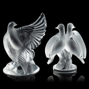 Two Lalique Dove Figures comprising