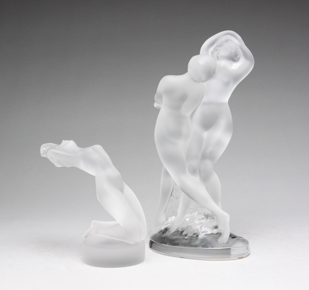 TWO LALIQUE FIGURES OF WOMEN.