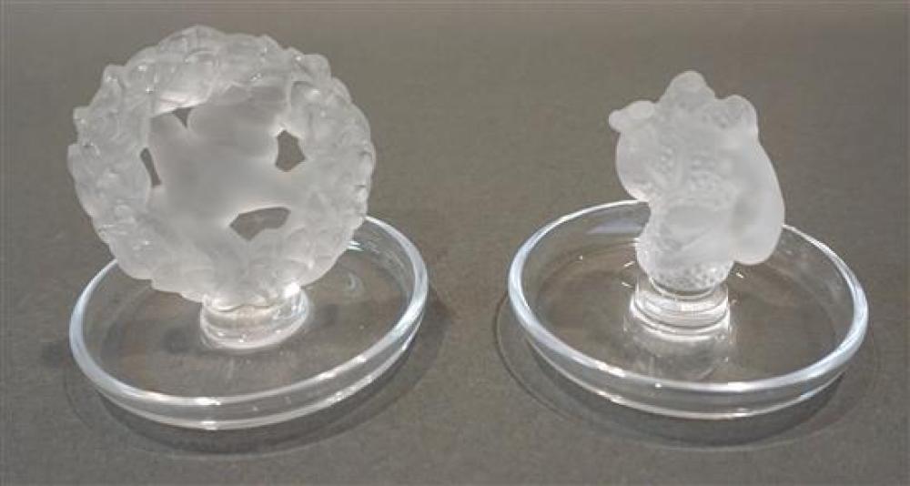 TWO LALIQUE FROSTED CRYSTAL RING