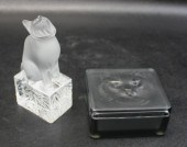 TWO LALIQUE GLASS CAT ITEMSTWO