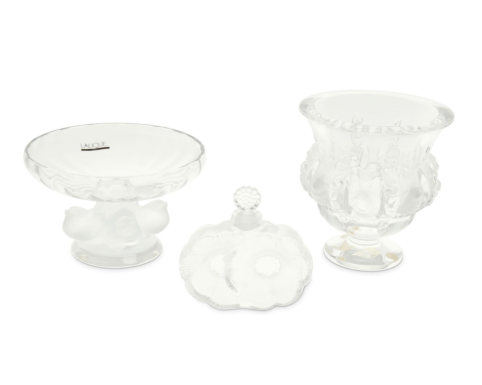 TWO LALIQUE GLASS FIGURAL BIRD