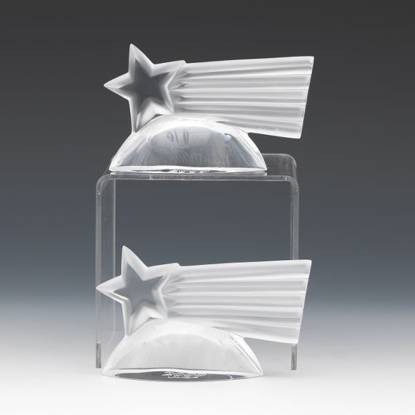 TWO LALIQUE GLASS MILLENNIAL