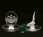Two Lalique glass pin trays an