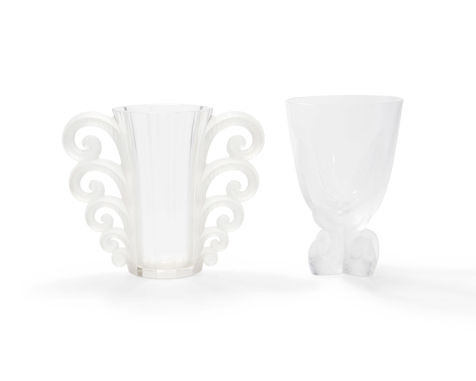 TWO LALIQUE GLASS VASESTwo