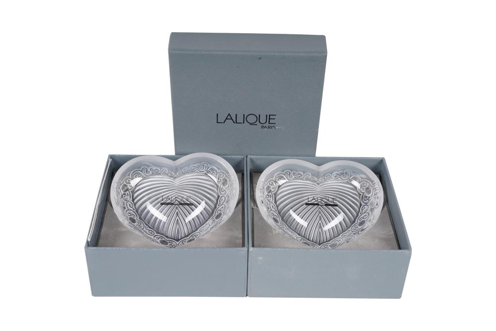 TWO LALIQUE HEART