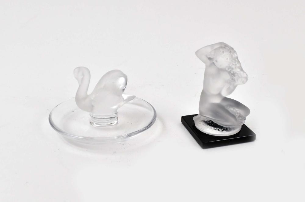 TWO LALIQUE PART FROSTED GLASS DESK