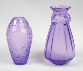 TWO LALIQUE PURPLE SMALL VASES
