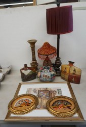 TWO LAMPS, TWO CERAMIC VASES,