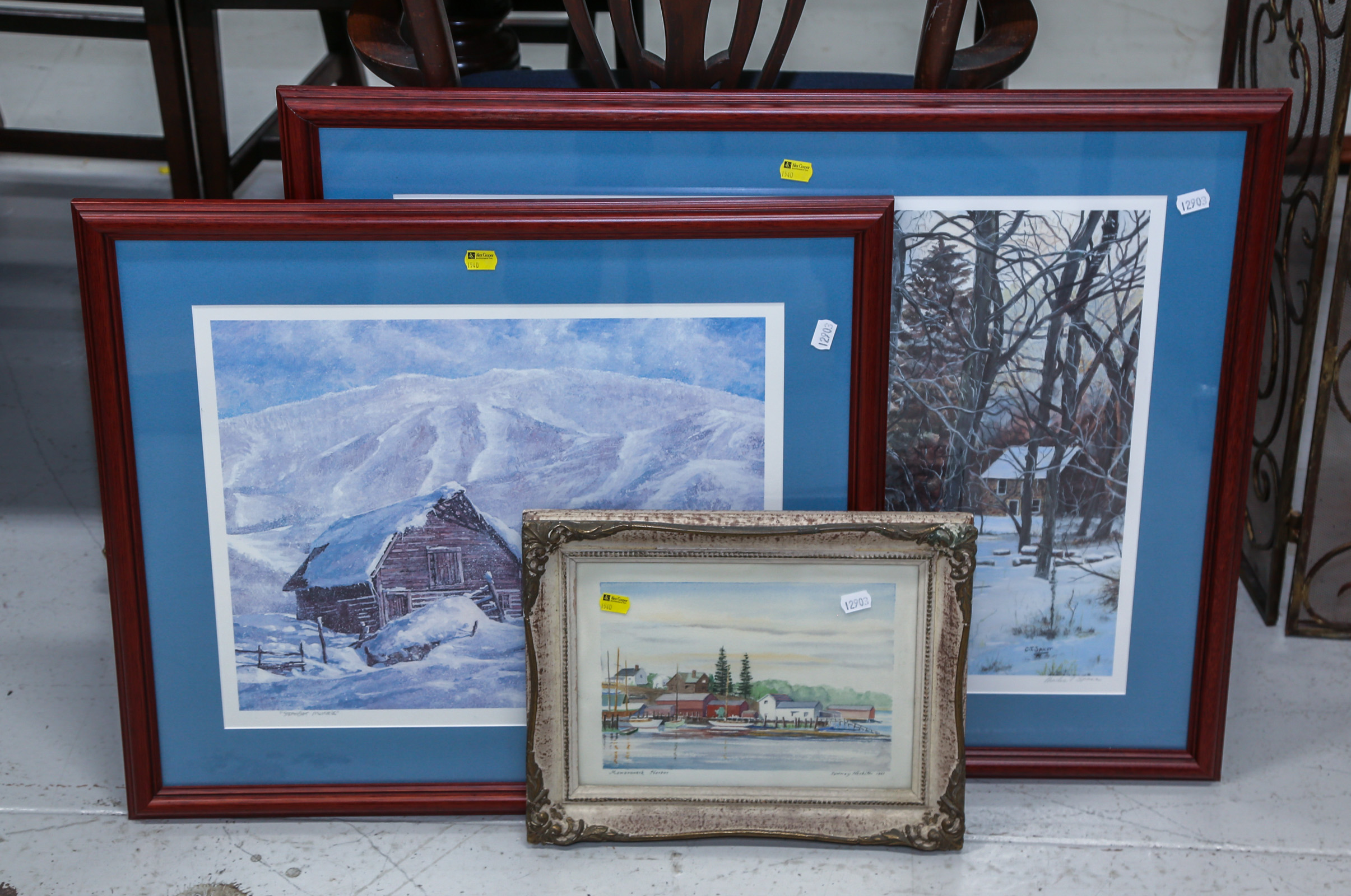 TWO LANDSCAPE PRINTS & A WATERCOLOR