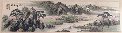 Two landscape watercolors    red