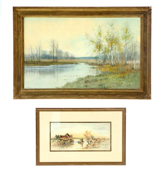 TWO LANDSCAPES.  Watercolors on