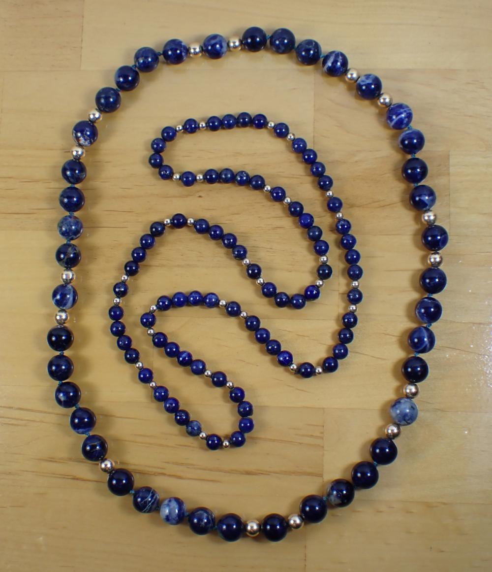TWO LAPIS AND SODALITE BEAD