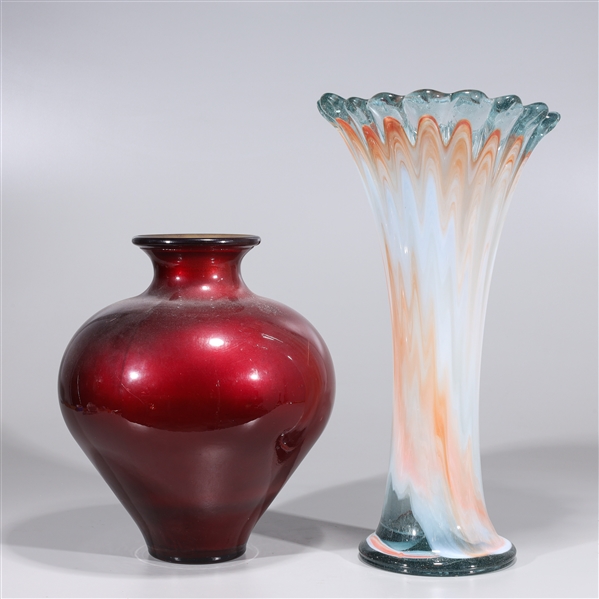 Two large art glass vases; the