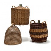TWO LARGE BASKET COVERED DEMIJ