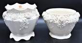 TWO LARGE BELLEEK PORCELAIN JA