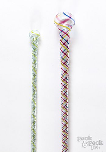TWO LARGE BLOWN GLASS BATONS,