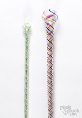 TWO LARGE BLOWN GLASS BATONS,