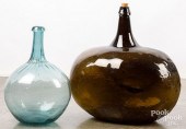 TWO LARGE BLOWN GLASS BOTTLEST