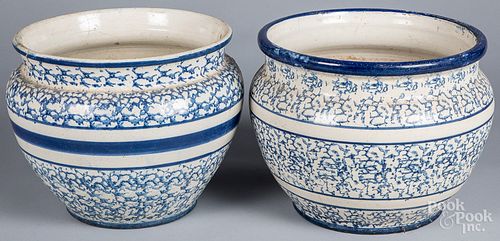 TWO LARGE BLUE AND WHITE SPONGEWARE