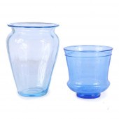 TWO LARGE BLUE ARTISAN GLASS V