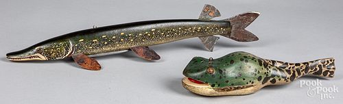 TWO LARGE CARVED AND PAINTED FISH