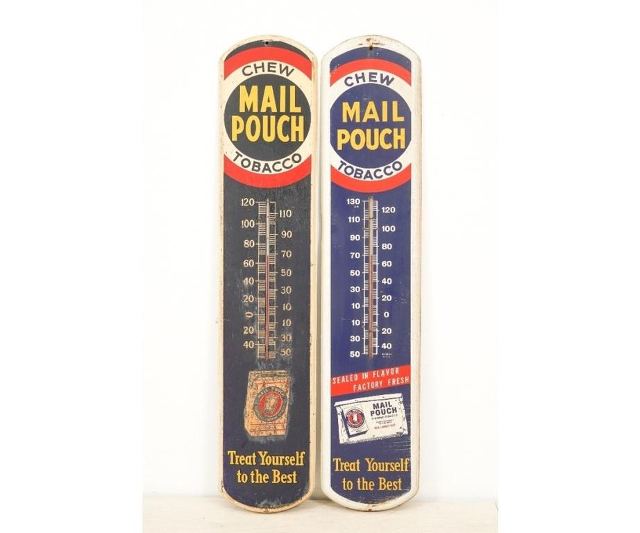 Two large "Chew Mail Pouch Tobacco"