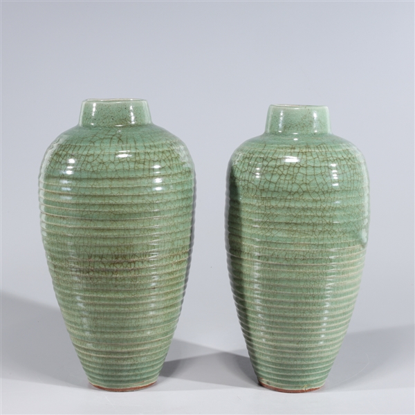 Two large Chinese celadon crackle