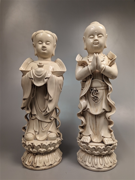 Two large Chinese cream glazed