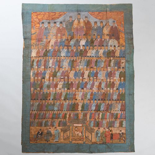 TWO LARGE CHINESE PAINTED BURLAP