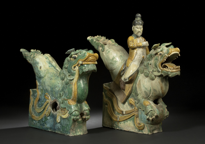 Two Large Chinese Pottery Roof