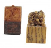 TWO LARGE CHINESE SOAPSTONE SE