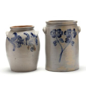 TWO LARGE COBALT DECORATED STO