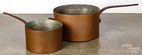 TWO LARGE COPPER COOKING POTS, 19TH