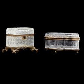 TWO LARGE CUT GLASS AND ORMOLU