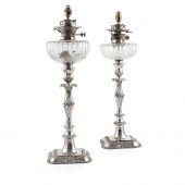 TWO LARGE EDWARDIAN PARAFFIN L