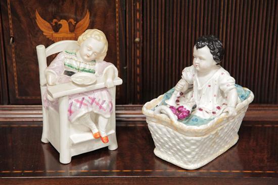 TWO LARGE FIGURAL TRINKET BOXES.
