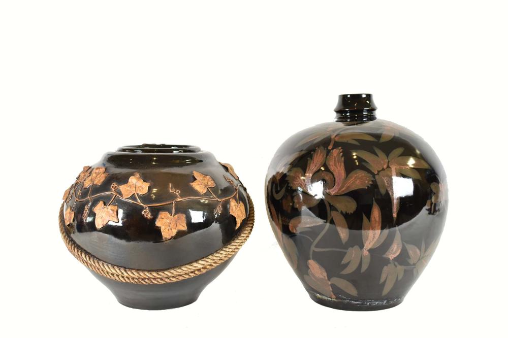 TWO LARGE FOLIATE DECORTATED