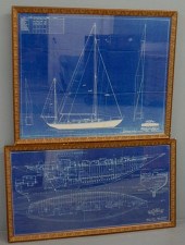 Two large framed nautical blue