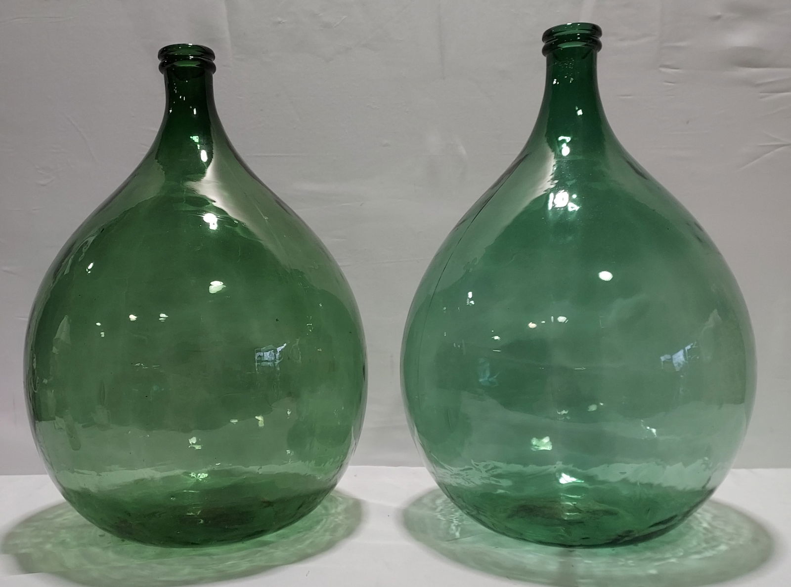 TWO LARGE FRENCH GREEN GLASS