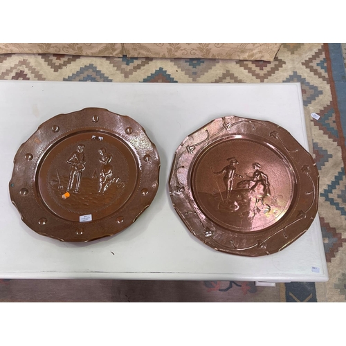 Two large French hand worked copper