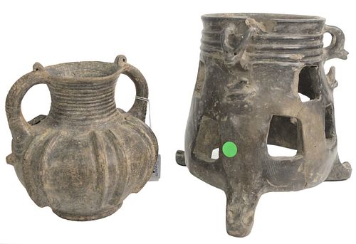 TWO LARGE GREY ANCIENT POTTERY