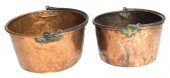 TWO LARGE, HAMMERED COPPER CAU
