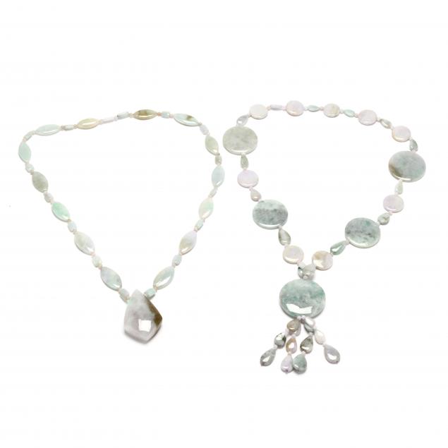 TWO LARGE JADE NECKLACES To include