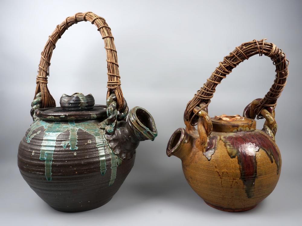 TWO LARGE JAPANESE STONEWARE POTS