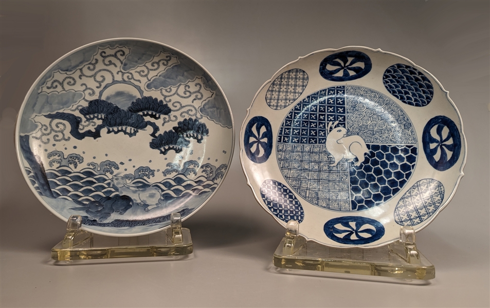 Two large Japanese underglazed blue