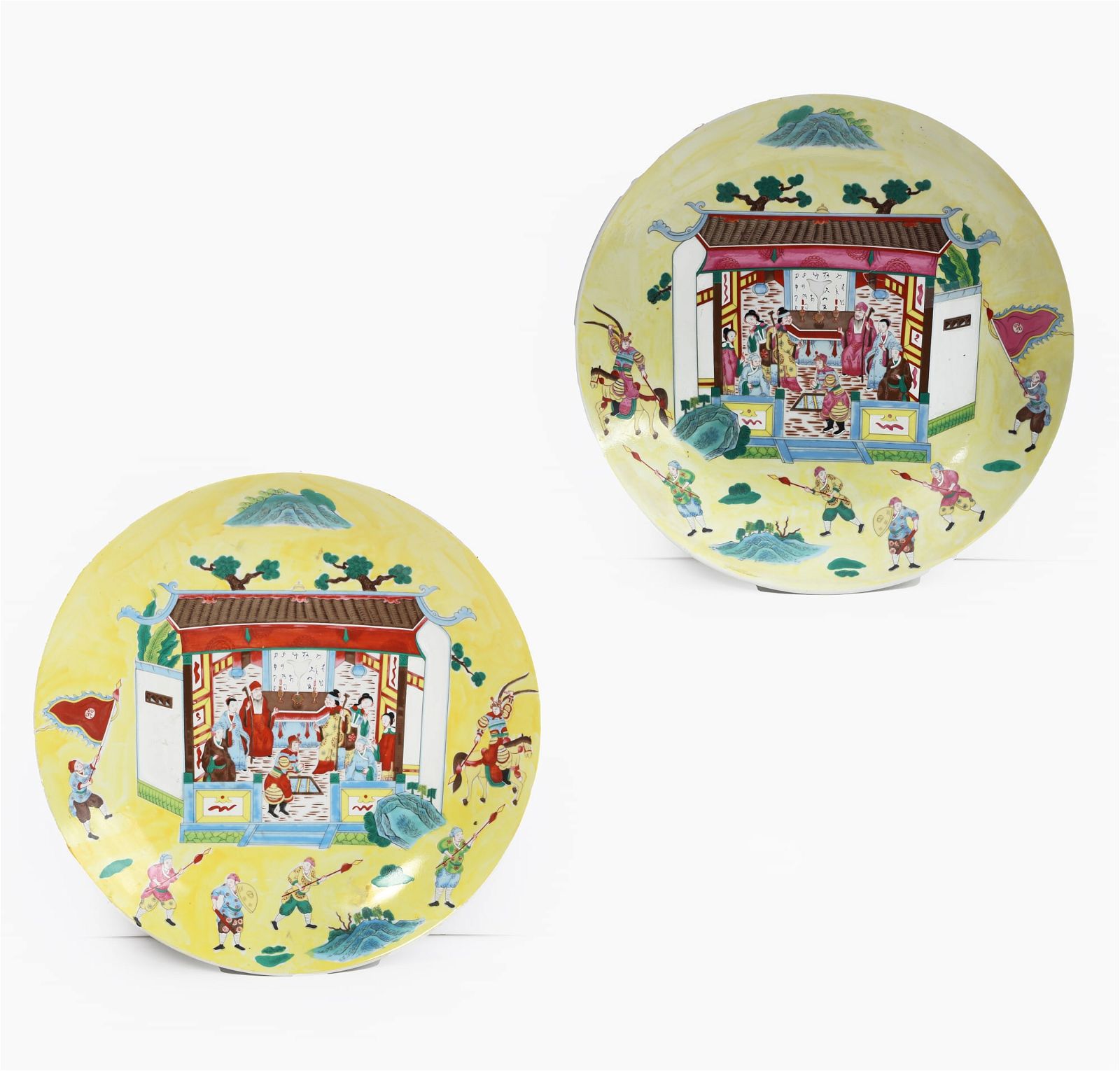 TWO LARGE JAPANESE YELLOW PORCELAIN