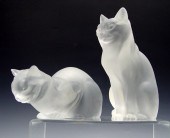 TWO LARGE LALIQUE CRYSTAL CATS