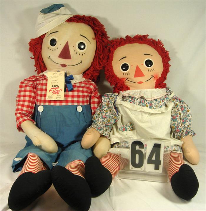 Two large Raggedy Ann and Andy