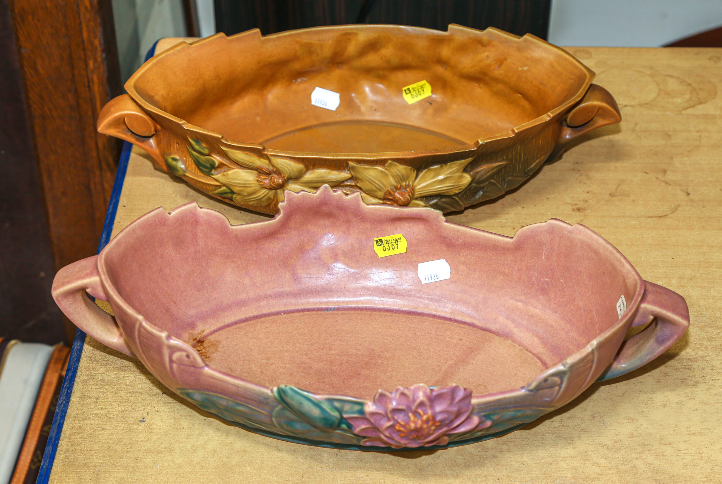 TWO LARGE ROSEVILLE CENTER BOWLS