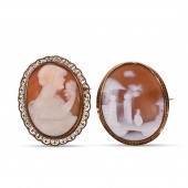 TWO LARGE SHELL CAMEO BROOCHES